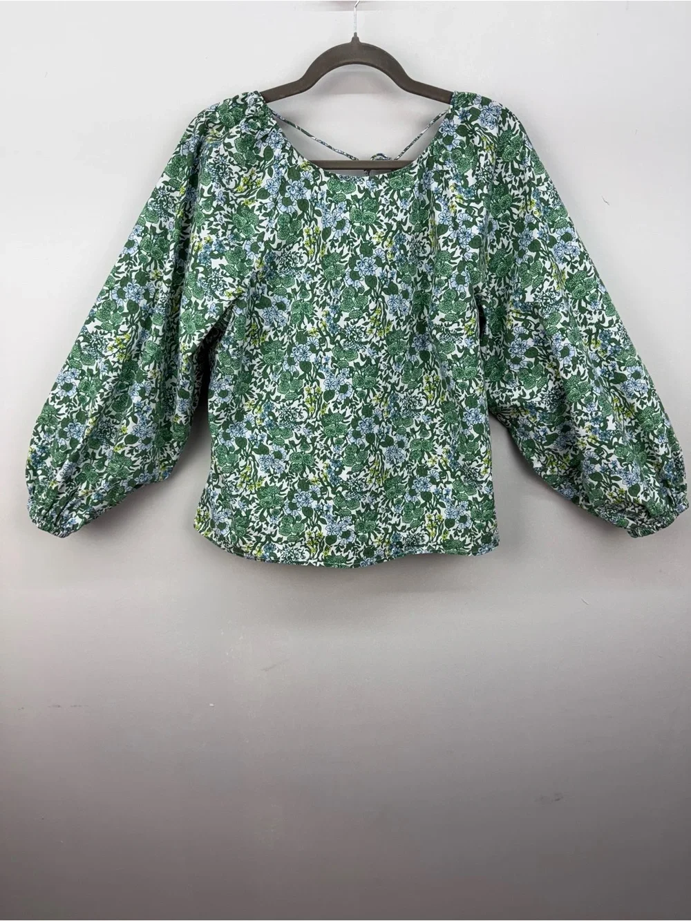 J.Crew Tie-Back Stretch Cotton Poplin-blend Top Blouse Fete Floral Green Sz. 14 - Picture 4 of 15